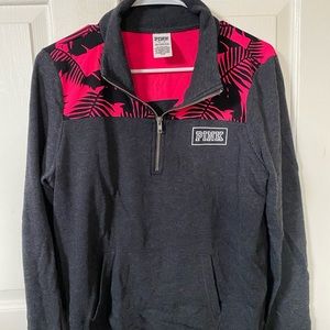 Pink Victoria secret quarter zip jacket. Size M. Dark grey with pink print.